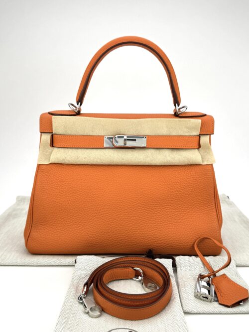Hermes Kelly 28 Retourne Togo Orange Palladium Hardware Preowned T Stamp