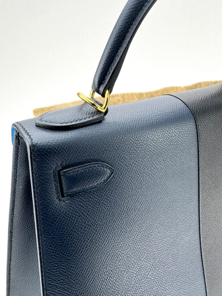 Hermes Kelly 28 Epsom Casaque Black/Blue Indigo Gold Hardware Preowned U Stamp