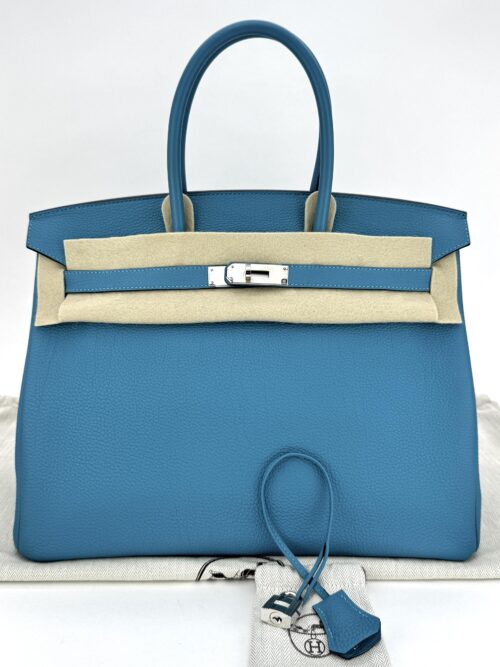 Hermes Birkin 35 Retourne Togo Blue Jean Palladium Hardware Preowned Square R