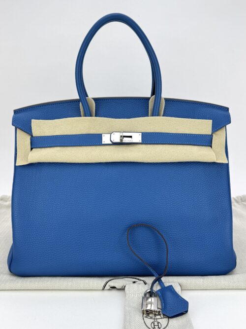 Hermes Birkin 35 Retourne Togo Blue Izmir Palladium Hardware Square N