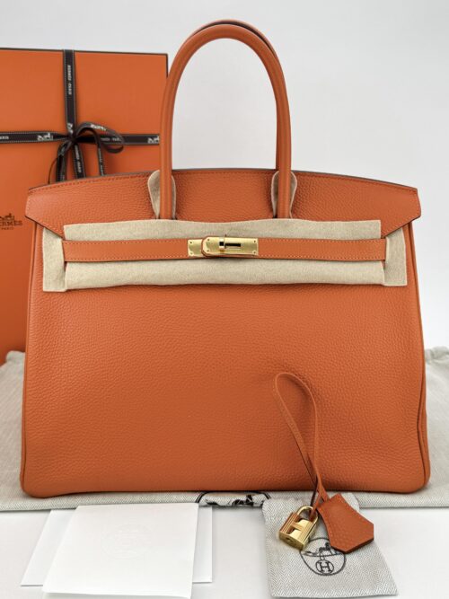 Hermes Birkin 35 Retourne Togo Orange Gold Hardware Square N Excellent