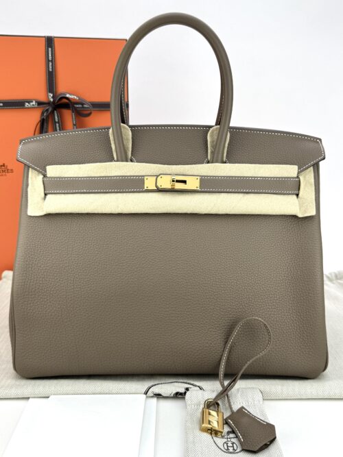 Hermes Birkin 35 Retourne Togo Etoupe Gold Hardware A Stamp