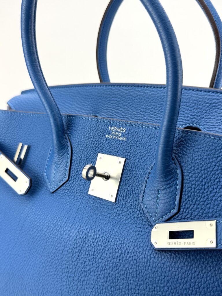 Hermes Birkin 35 Retourne Togo Blue Izmir Palladium Hardware Square N
