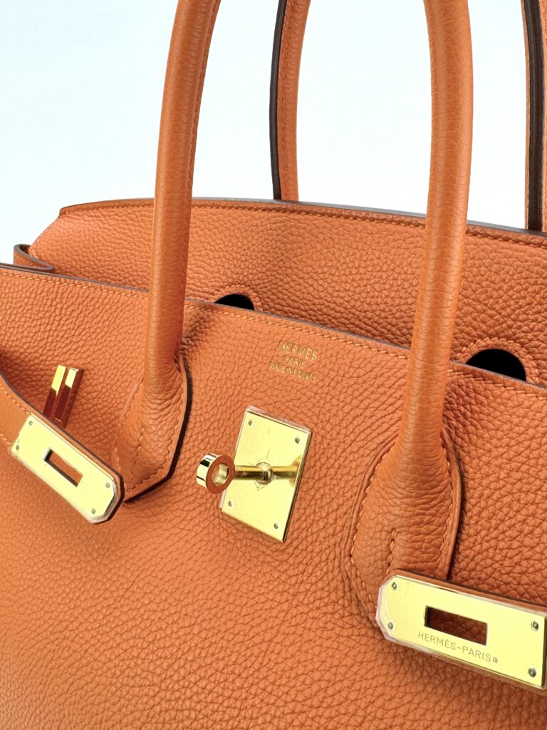 Hermes Birkin 35 Retourne Togo Orange Gold Hardware Square N Excellent