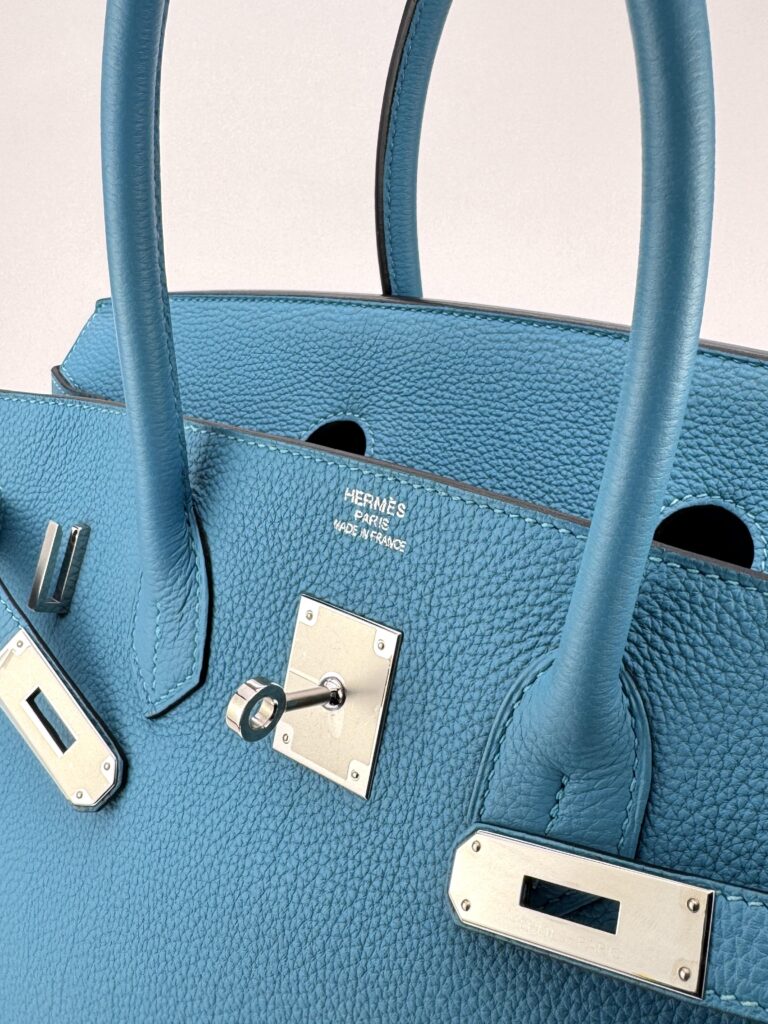 Hermes Birkin 35 Retourne Togo Blue Jean Palladium Hardware Preowned Square R