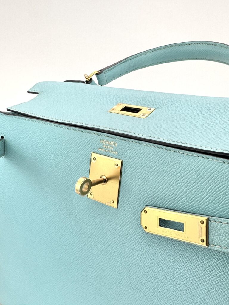 Hermes Kelly 32 Sellier Epsom Blue Atoll Gold Hardware Square R