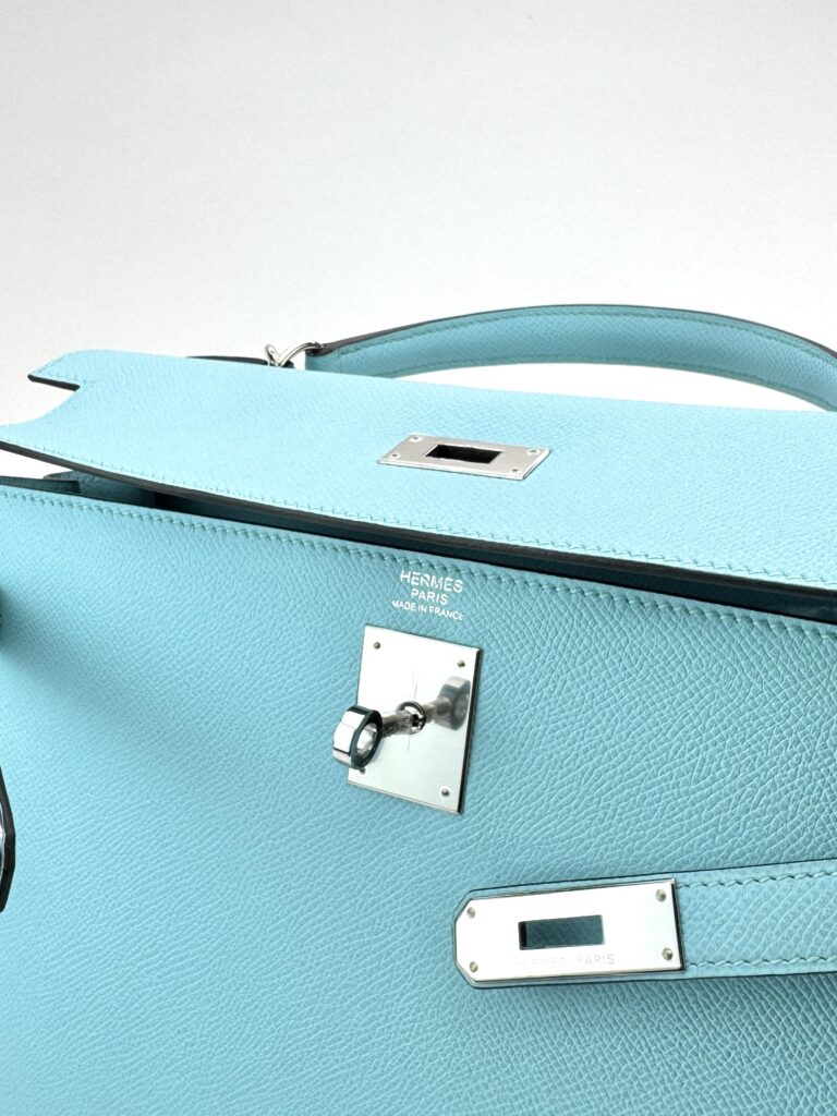 Hermes Kelly 32 Sellier Epsom Blue Atoll Palladium Hardware Preowned T Stamp