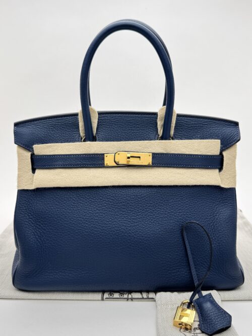 Hermes Birkin 30 Retourne Clemence Blue Navy Gold Hardware Square N