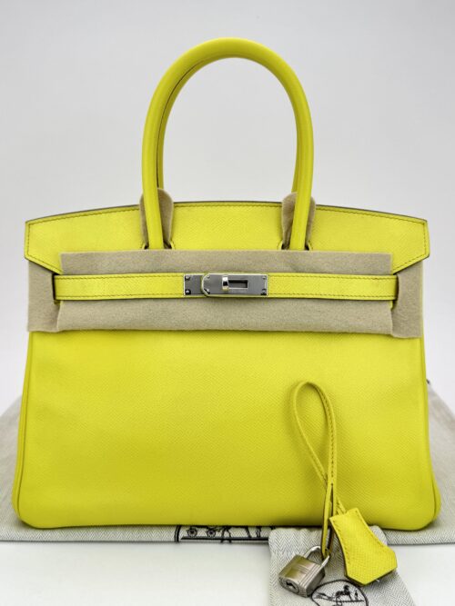 Hermes Birkin 30 Epsom Lime Palladium Hardware Preowned Square Q Stamp