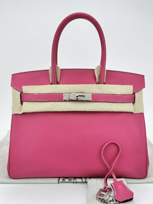 Hermes Birkin 30 Epsom Rose Tyrien Palladium Hardware Preowned Square Q