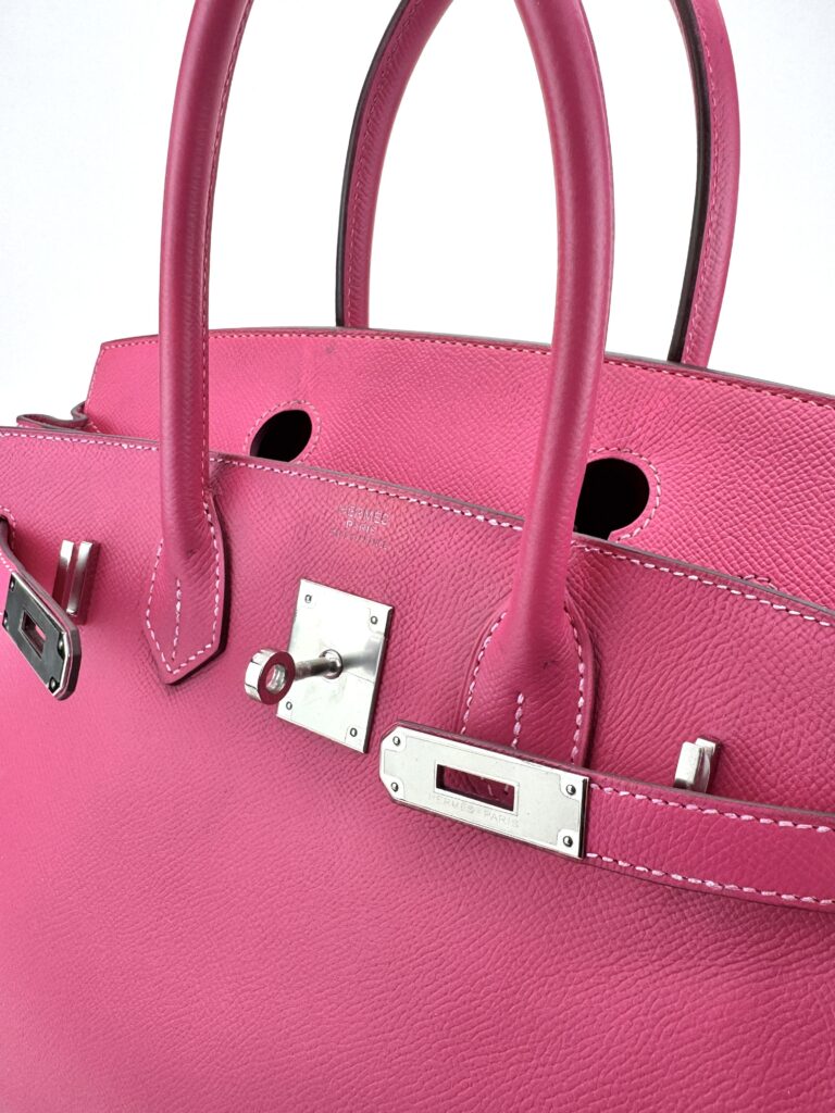 Hermes Birkin 30 Epsom Rose Tyrien Palladium Hardware Preowned Square Q