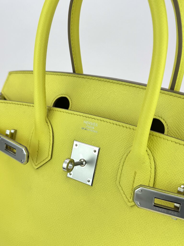 Hermes Birkin 30 Epsom Lime Palladium Hardware Preowned Square Q Stamp