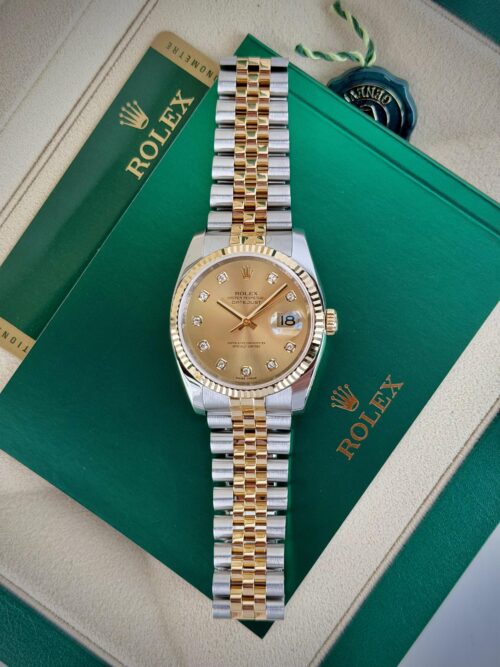 Rolex Datejust 36mm 2009 Champagne Diamond Fluted Jubilee Preowned 116233