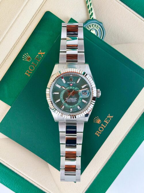 Rolex Sky-Dweller 42mm UNWORN 2026 Mint Green Index Fluted Oyster 336934