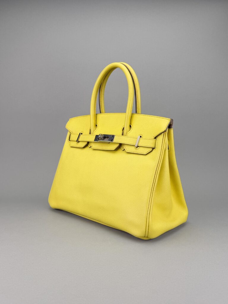 Hermes Birkin 30 Epsom Lime Palladium Hardware Preowned Square Q Stamp