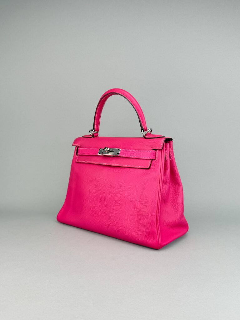 Hermes Kelly 28 Retourne Epsom Rose Tyrien Palladium Hardware Preowned Square O