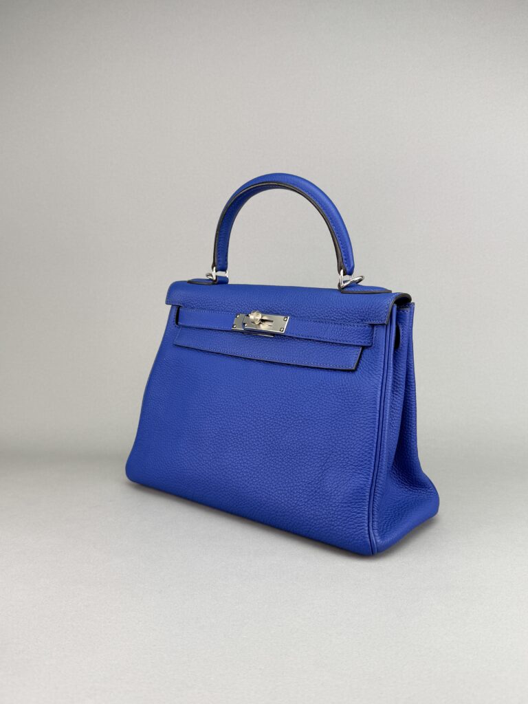 Hermes Kelly 28 Retourne Togo Blue Saphir Palladium Hardware Preowned Sqr Q