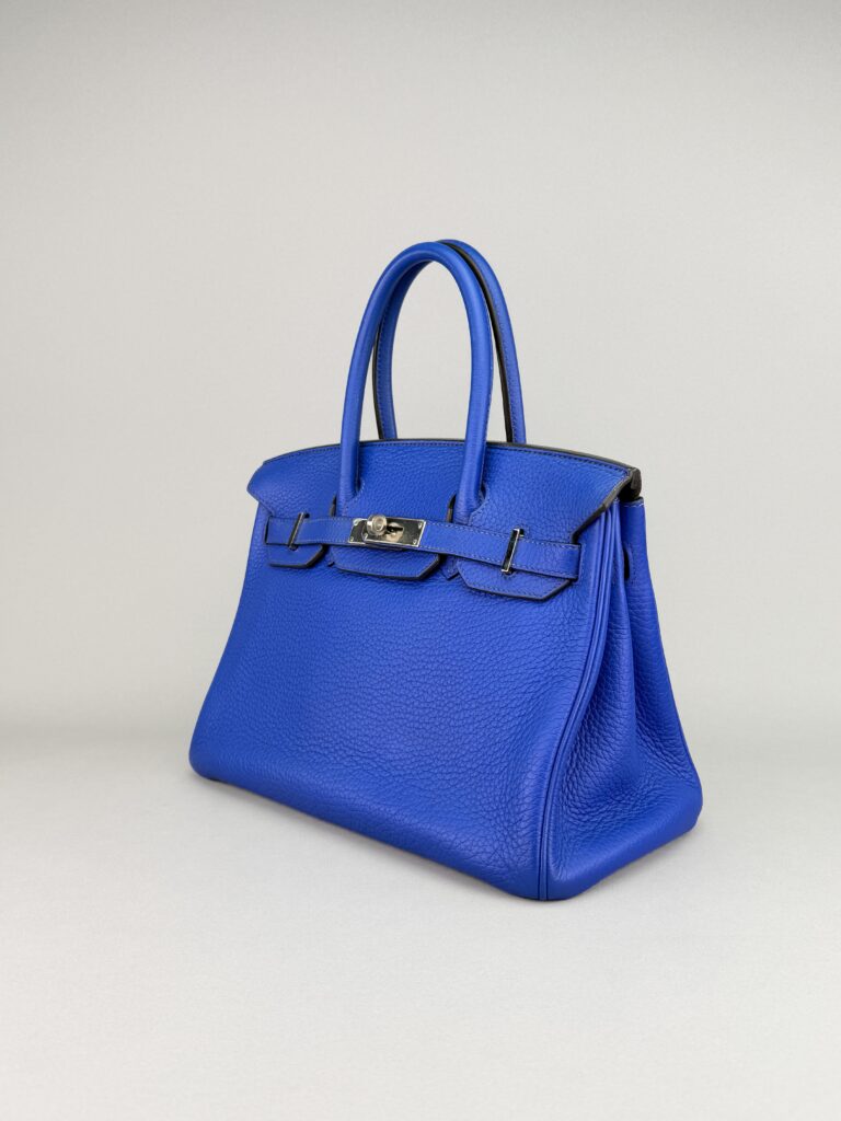 Hermes Birkin 30 Retourne Togo Blue Electric Palladium Hardware Preowned Sqr O