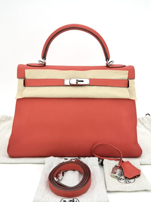 Hermes Kelly 32 Retourne Togo Capucine Palladium Hardware T Stamp
