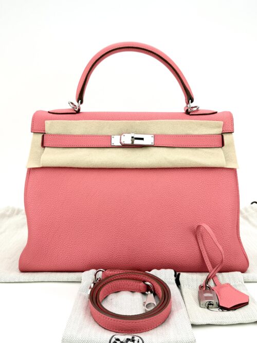 Hermes Kelly 32 Retourne Togo Rose Lipstick Palladium Hardware Square Q