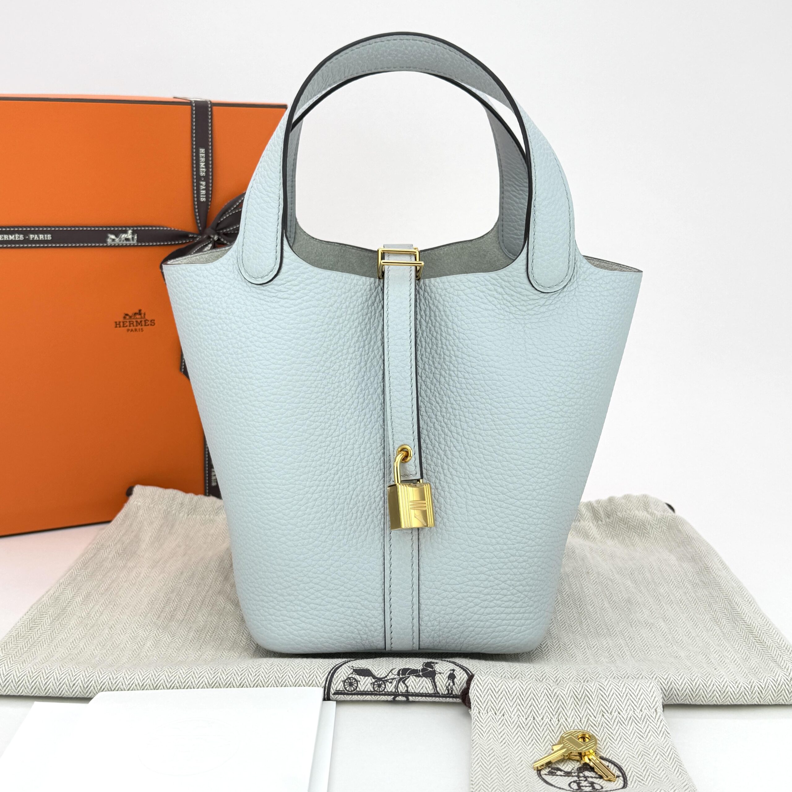 Hermes Picotin 18 Clemence Blue Pale Gold Hardware Unworn