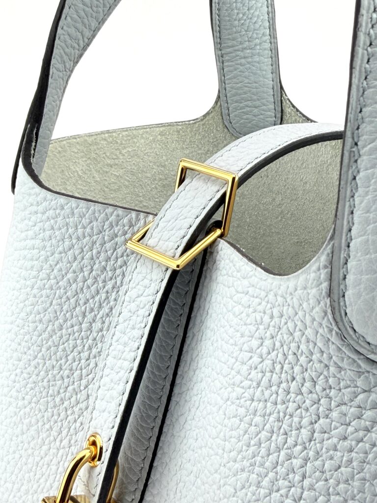 Hermes Picotin 18 Clemence Blue Pale Gold Hardware Unworn