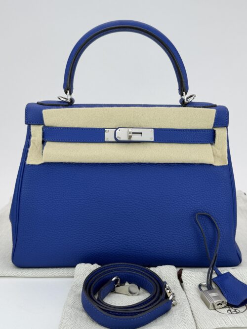Hermes Kelly 28 Retourne Togo Blue Saphir Palladium Hardware Preowned Sqr Q