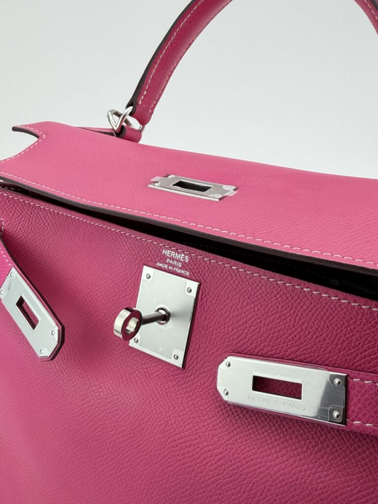 Hermes Kelly 28 Retourne Epsom Rose Tyrien Palladium Hardware Preowned Square O