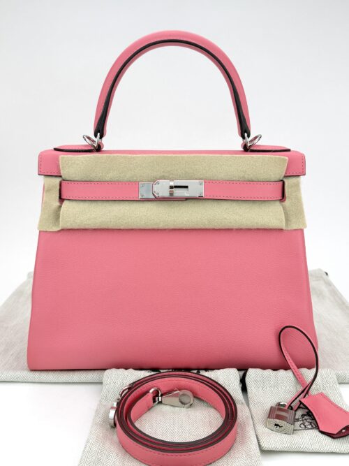 Hermes Kelly 28 Evercolor Rose D'ete/Rouge Palladium Hardware Y Stamp