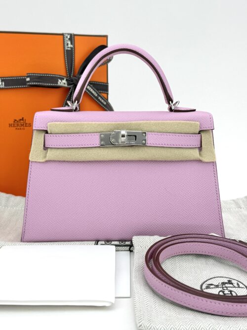 Hermes Mini Kelly 20 Sellier Epsom Mauve Sylvestre Palladium Hardware G Stamp