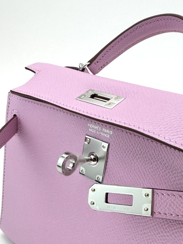 Hermes Mini Kelly 20 Sellier Epsom Mauve Sylvestre Palladium Hardware G Stamp