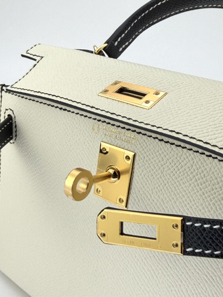 Hermes Mini Kelly 20 Epsom HSS Panda Craie & Black Gold Hardware W Stamp Unworn