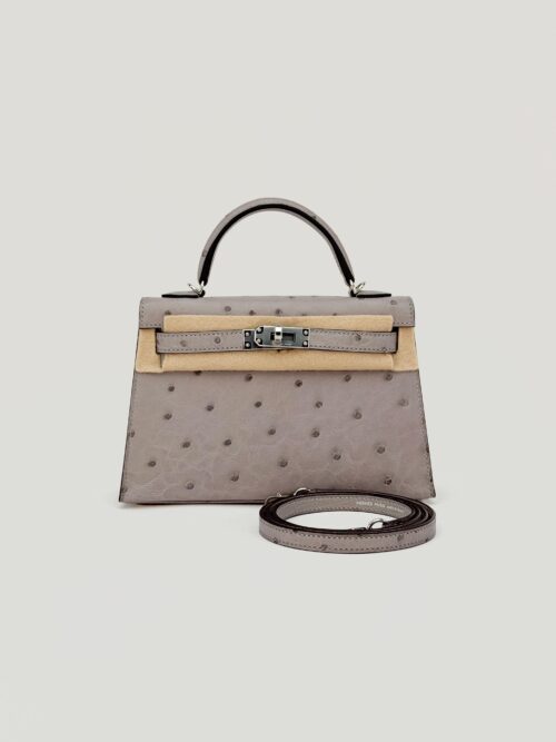 Hermes Mini Kelly 20 Ostrich Gris Mouette Palladium Hardware G Stamp 2026