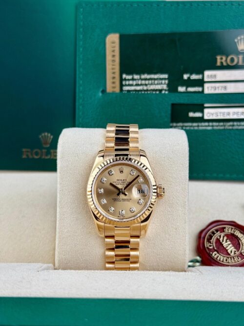 Rolex Datejust 26mm 2011 Champagne Diamond Fluted President 179178