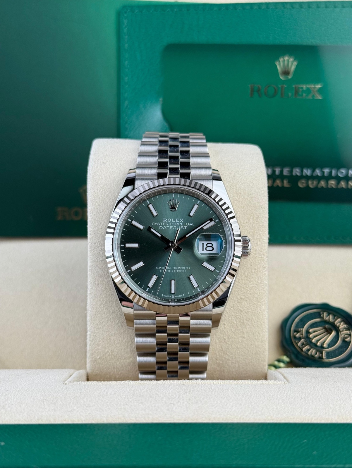 Rolex Datejust 36mm UNWORN 2026 Mint Green Index Fluted Jubilee 126234