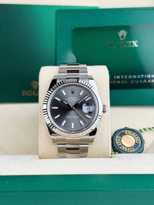 Rolex Datejust 41mm UNWORN 2026 Rhodium Slate Grey Index Fluted Oyster 126334