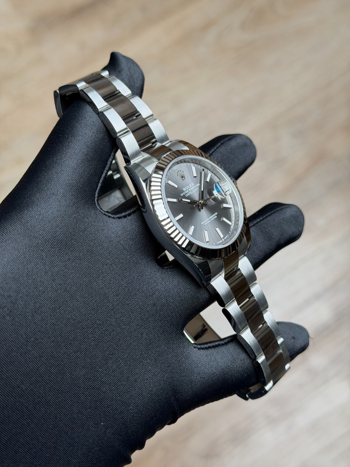 Rolex Datejust 41mm UNWORN 2026 Rhodium Slate Grey Index Fluted Oyster 126334