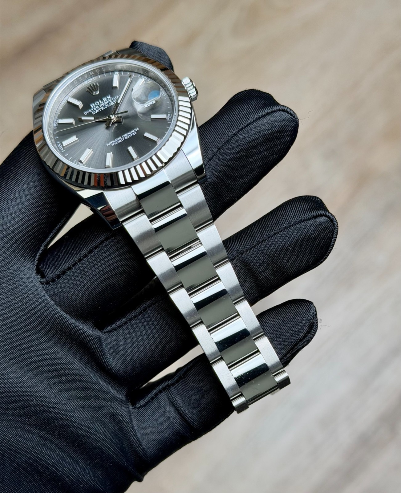 Rolex Datejust 41mm UNWORN 2026 Rhodium Slate Grey Index Fluted Oyster 126334