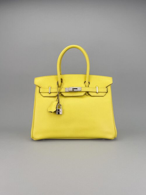 Hermes Birkin 30 Epsom Lime Palladium Hardware Preowned Square Q Stamp
