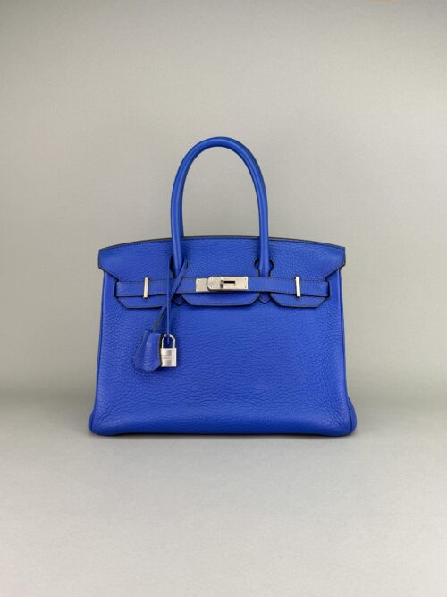 Hermes Birkin 30 Retourne Togo Blue Electric Palladium Hardware Preowned Sqr O