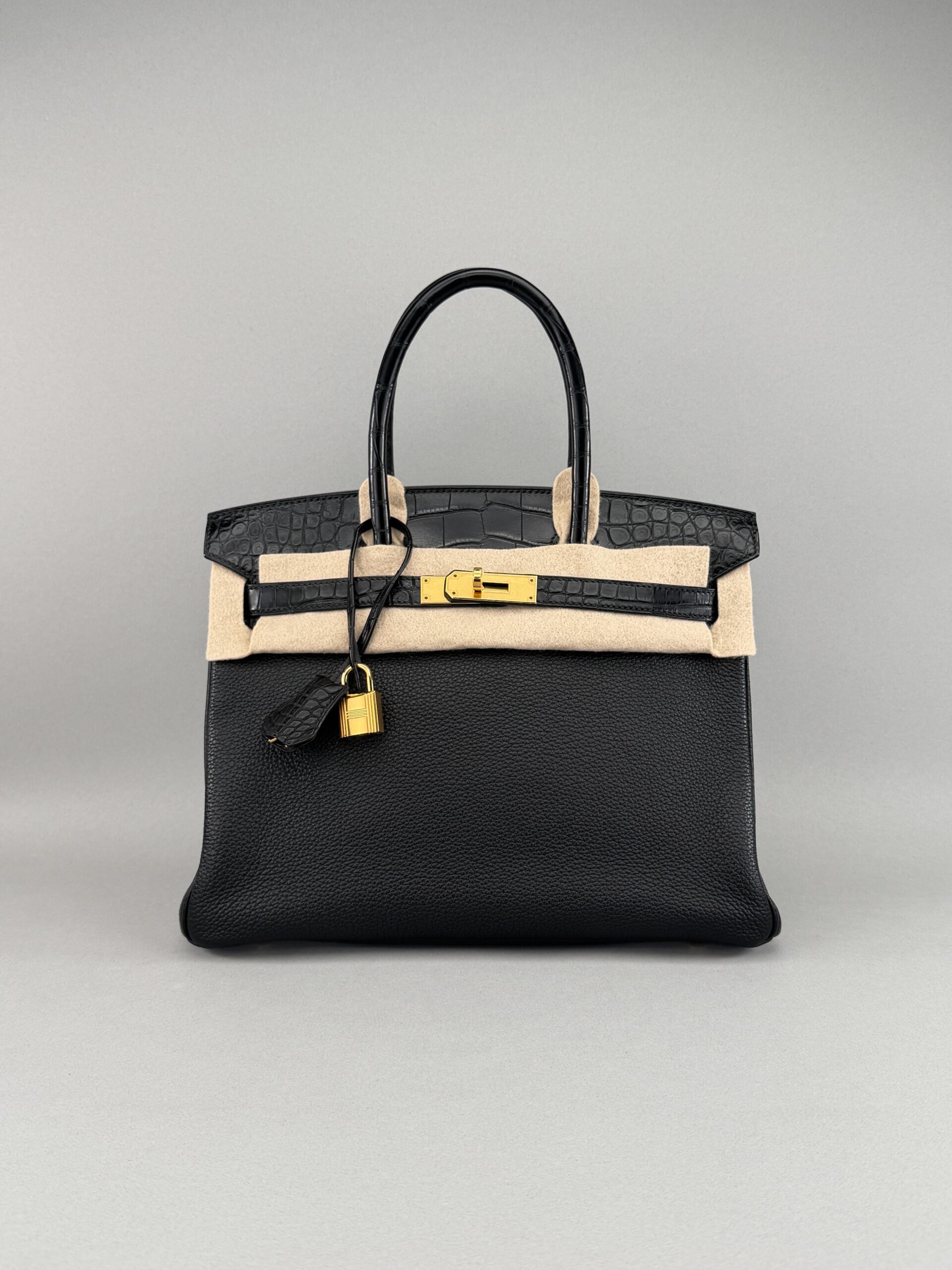 Hermes Birkin 30 Touch Alligator Togo Black Gold Hardware Y Stamp