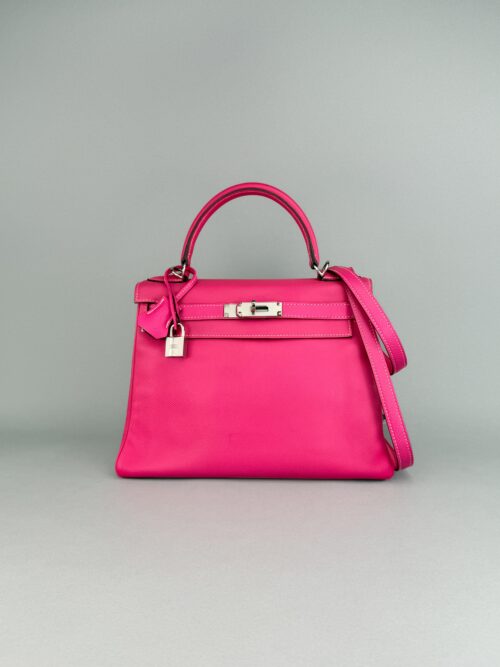 Hermes Kelly 28 Retourne Epsom Rose Tyrien Palladium Hardware Preowned Square O