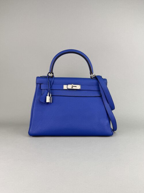 Hermes Kelly 28 Retourne Togo Blue Saphir Palladium Hardware Preowned Sqr Q