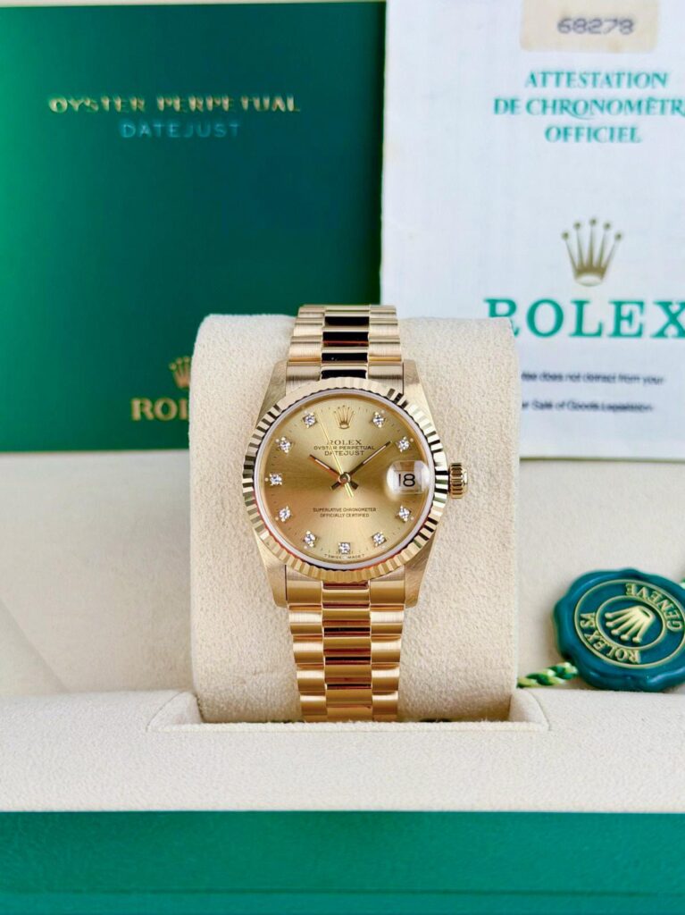Rolex Datejust 31mm 1990 Champagne Diamond Fluted President Excellent 68278