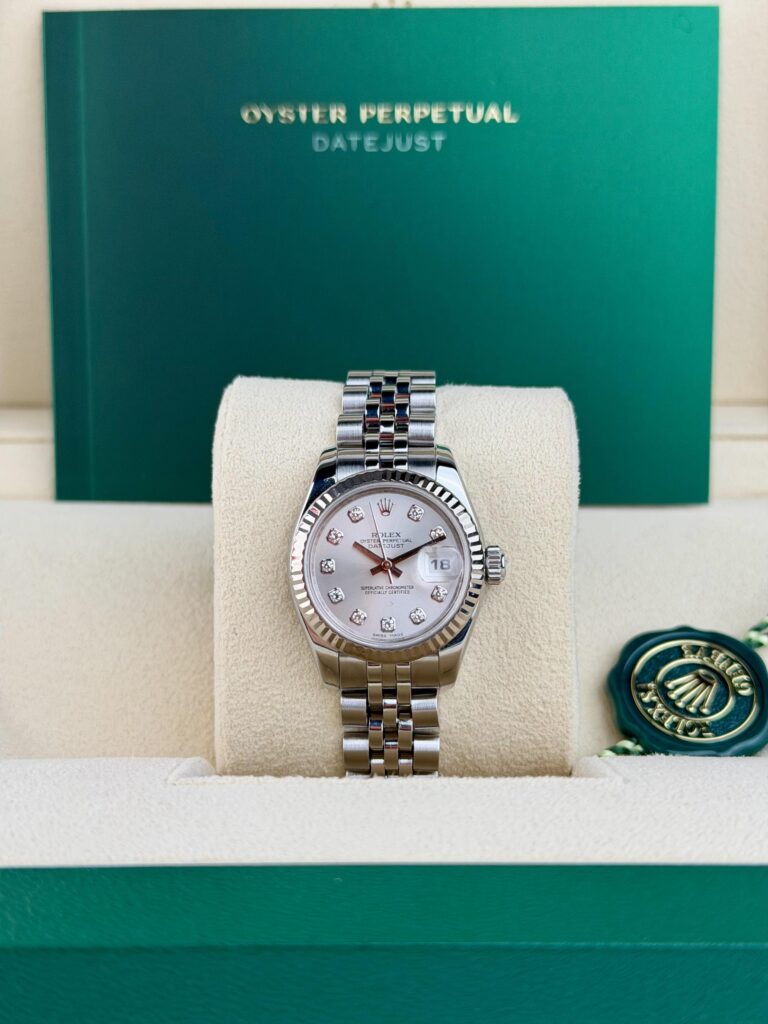 Rolex Datejust 26mm Silver Diamond Dial Fluted Jubilee Watch&Box 179174