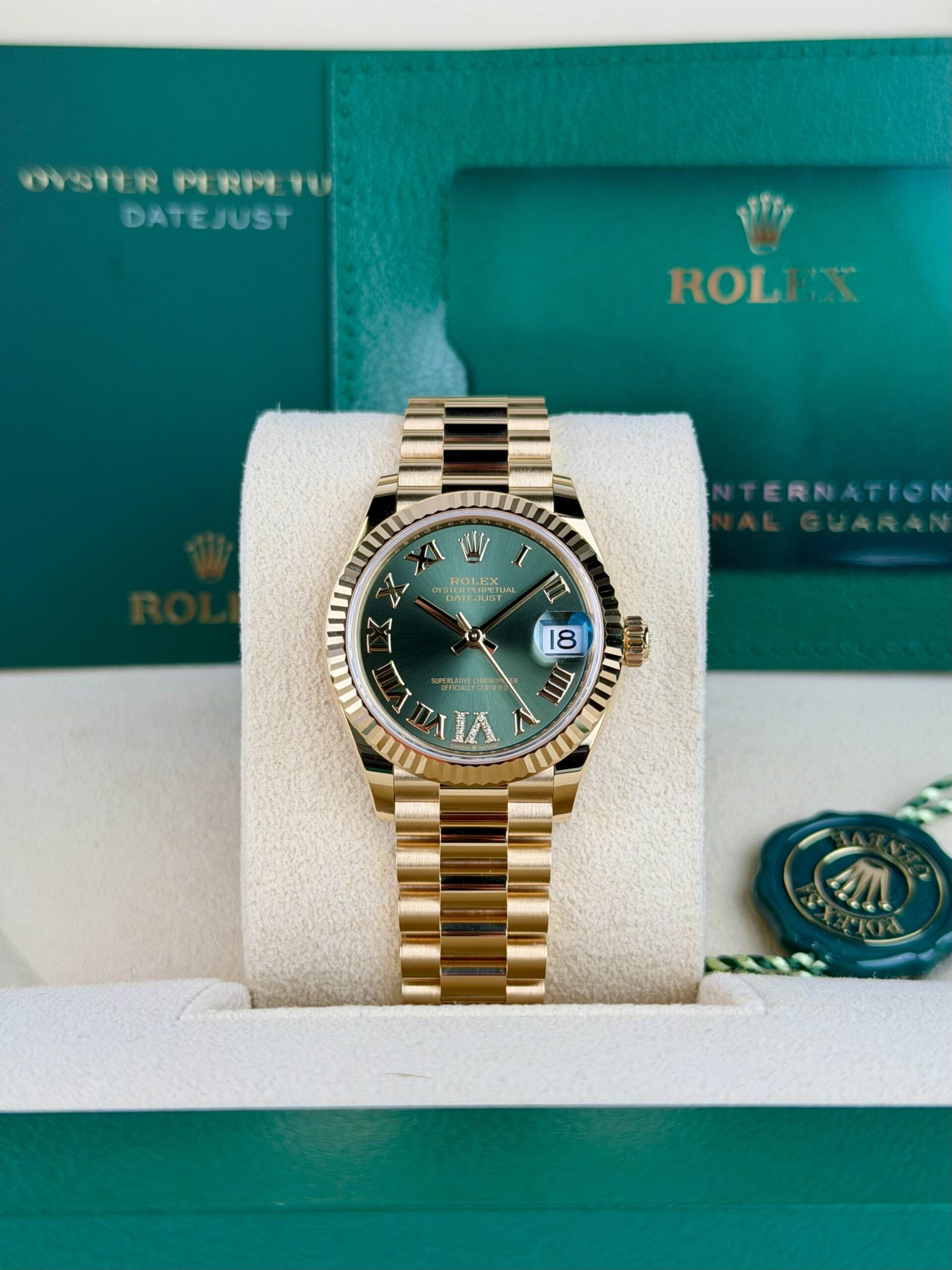 Rolex Datejust 31mm UNWORN 2026 Olive Green Roman VI President 278278