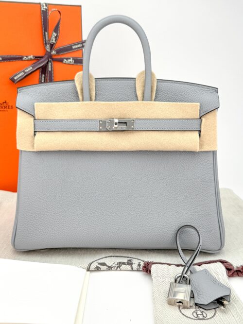 Hermes Birkin 25 Retourne Togo Gris Pantin Palladium Hardware G Stamp Unworn