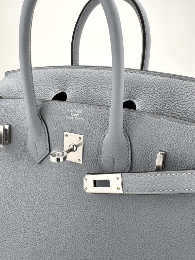 Hermes Birkin 25 Retourne Togo Gris Pantin Palladium Hardware G Stamp Unworn