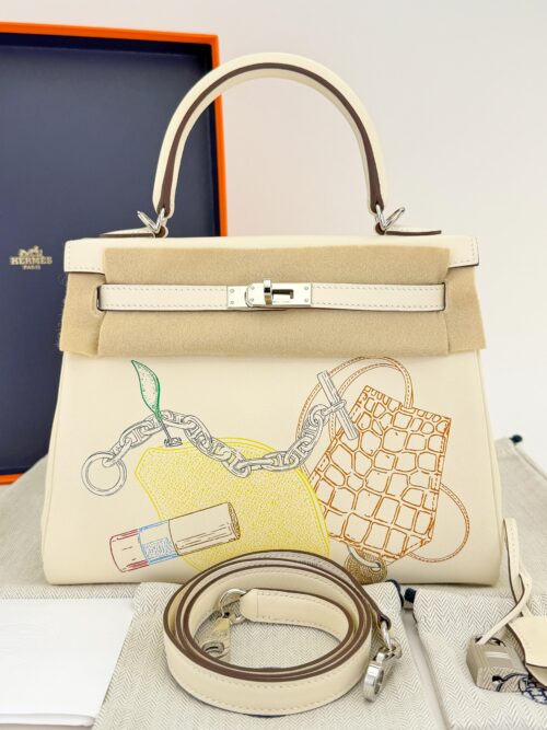 Hermes Kelly 25 Swift In and Out Beton Palladium Hardware Z Stamp Excellent