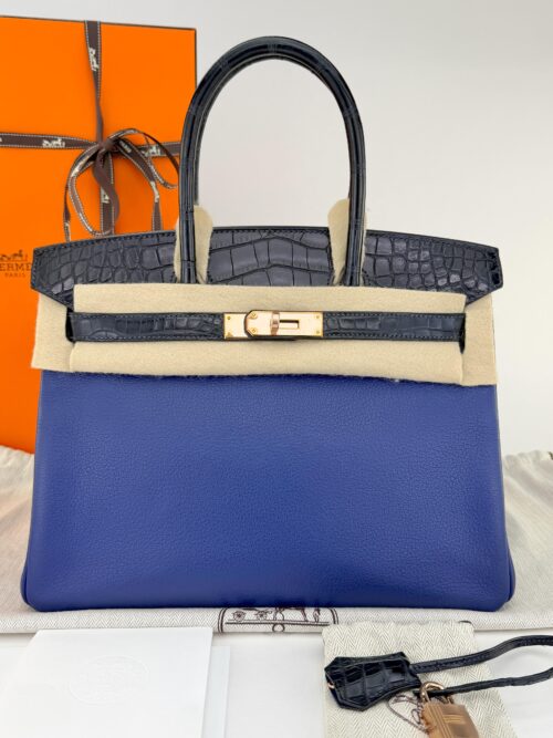 Hermes Birkin 30 Touch Alligator Novillo Blue Saphire/ Marine Rose Gold Hardware
